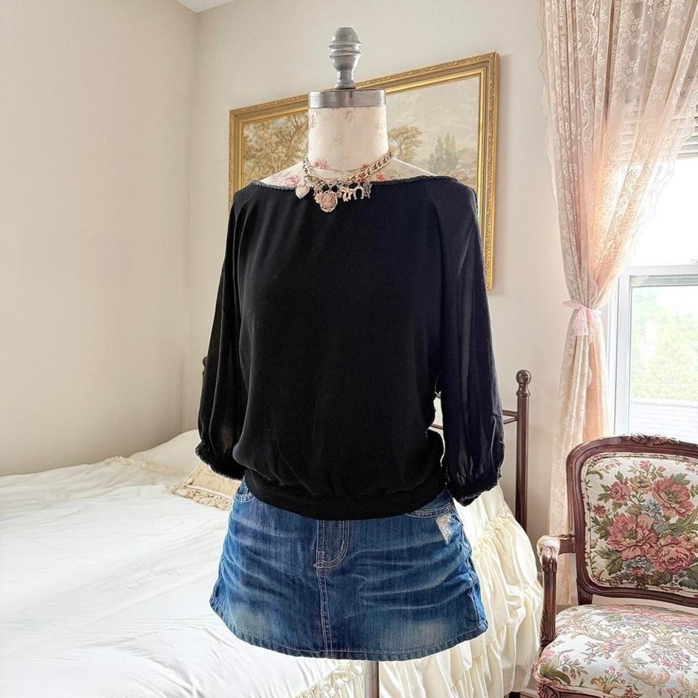 black fairy beaded top  Y2K moon collection‎ black chiffon blouse size large